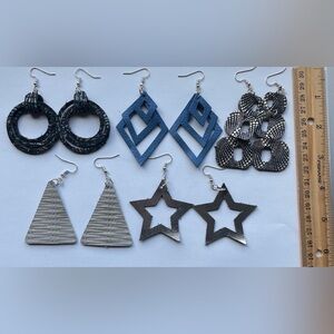 Silver and Blue Geometric Handmade Leather Earrings Sets